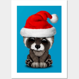 Christmas Raccoon Wearing a Santa Hat Posters and Art